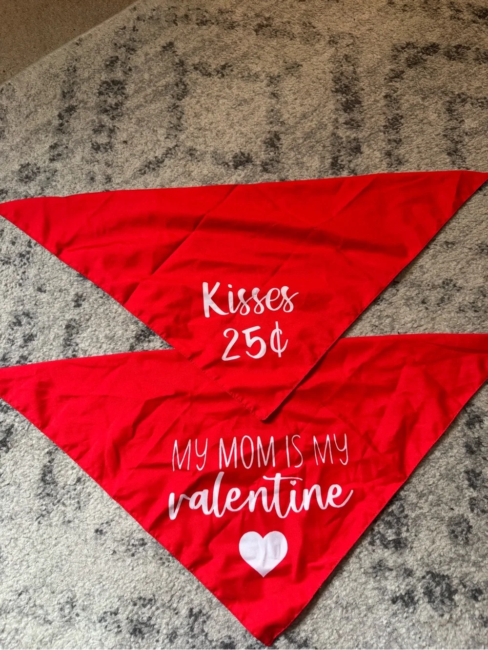 Red Valentine Dog Bandana Set - 'Kisses 25¢' & 'My Mom Is My Valentine'